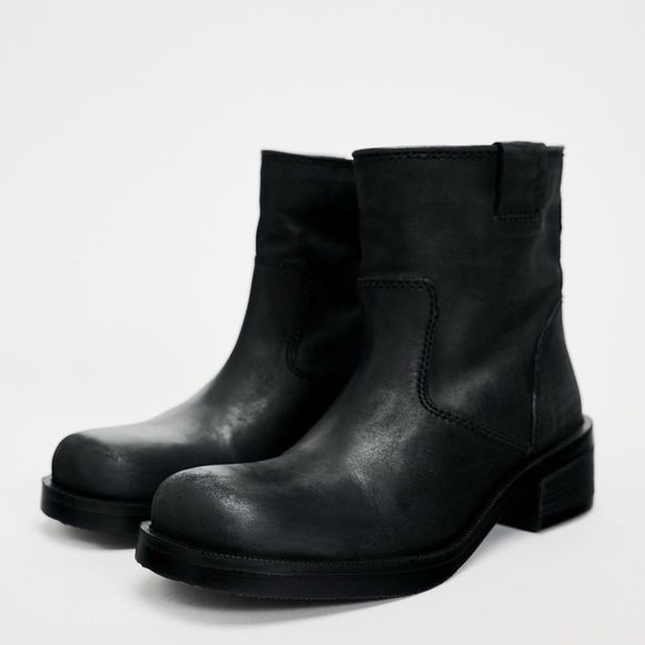 Zara Distressed Effect Leather Ankle Boots - Picture 1 of 9